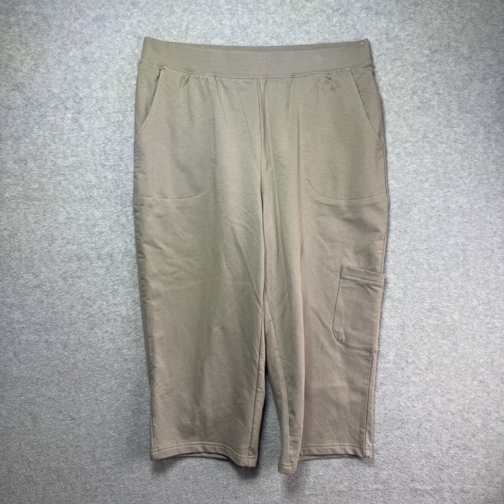 Denim & Co. Active Cotton Crop Pants Capri Tan Pockets D & Co. Size Medium